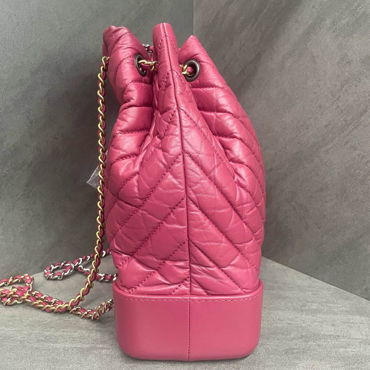 Chanel Gabrielle “V”pattern cowhide small size backpack pink