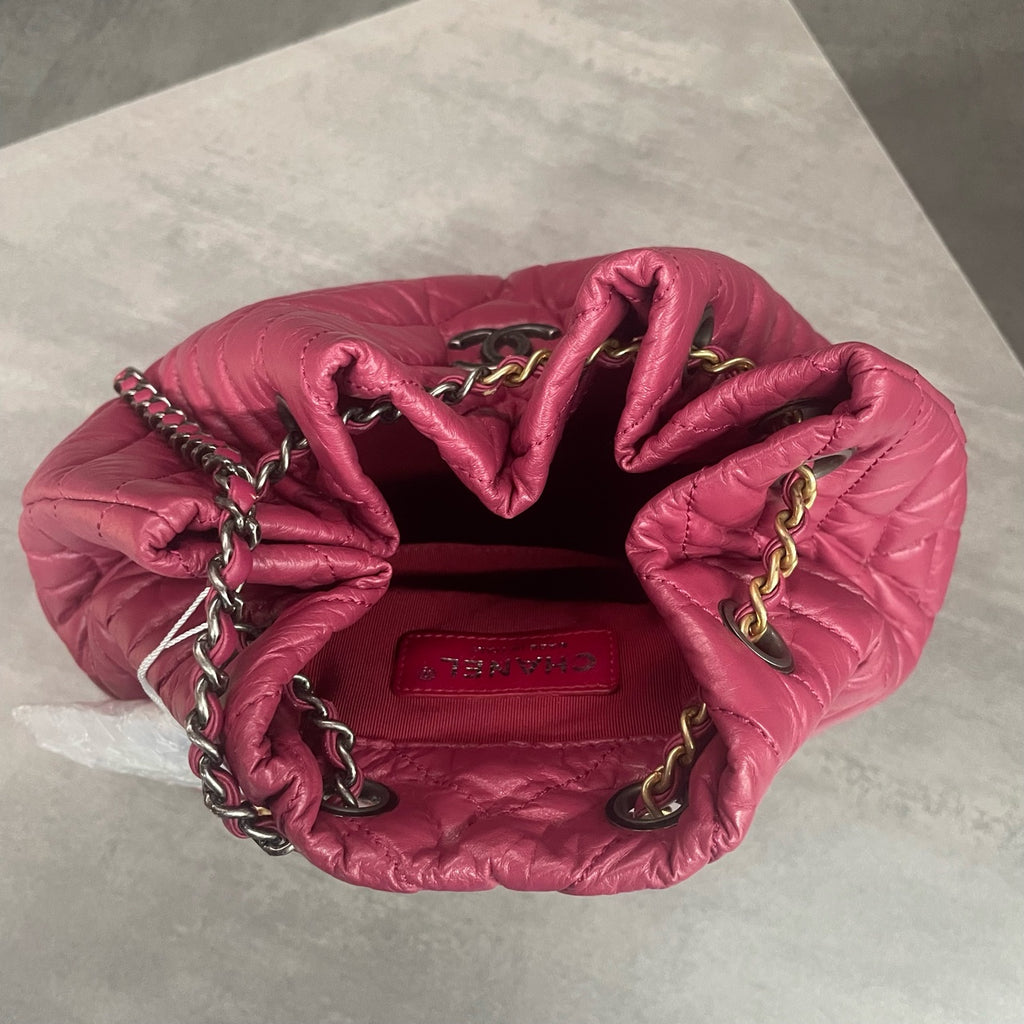 Chanel Gabrielle “V”pattern cowhide small size backpack pink
