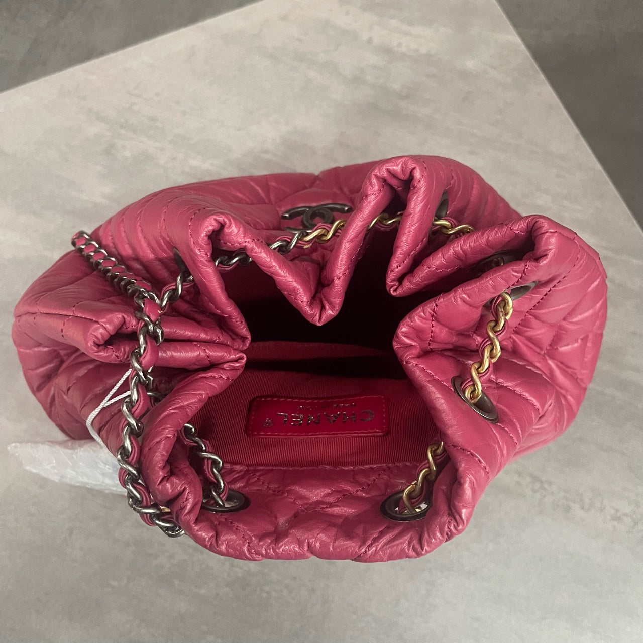 Chanel Gabrielle “V”pattern cowhide small size backpack pink