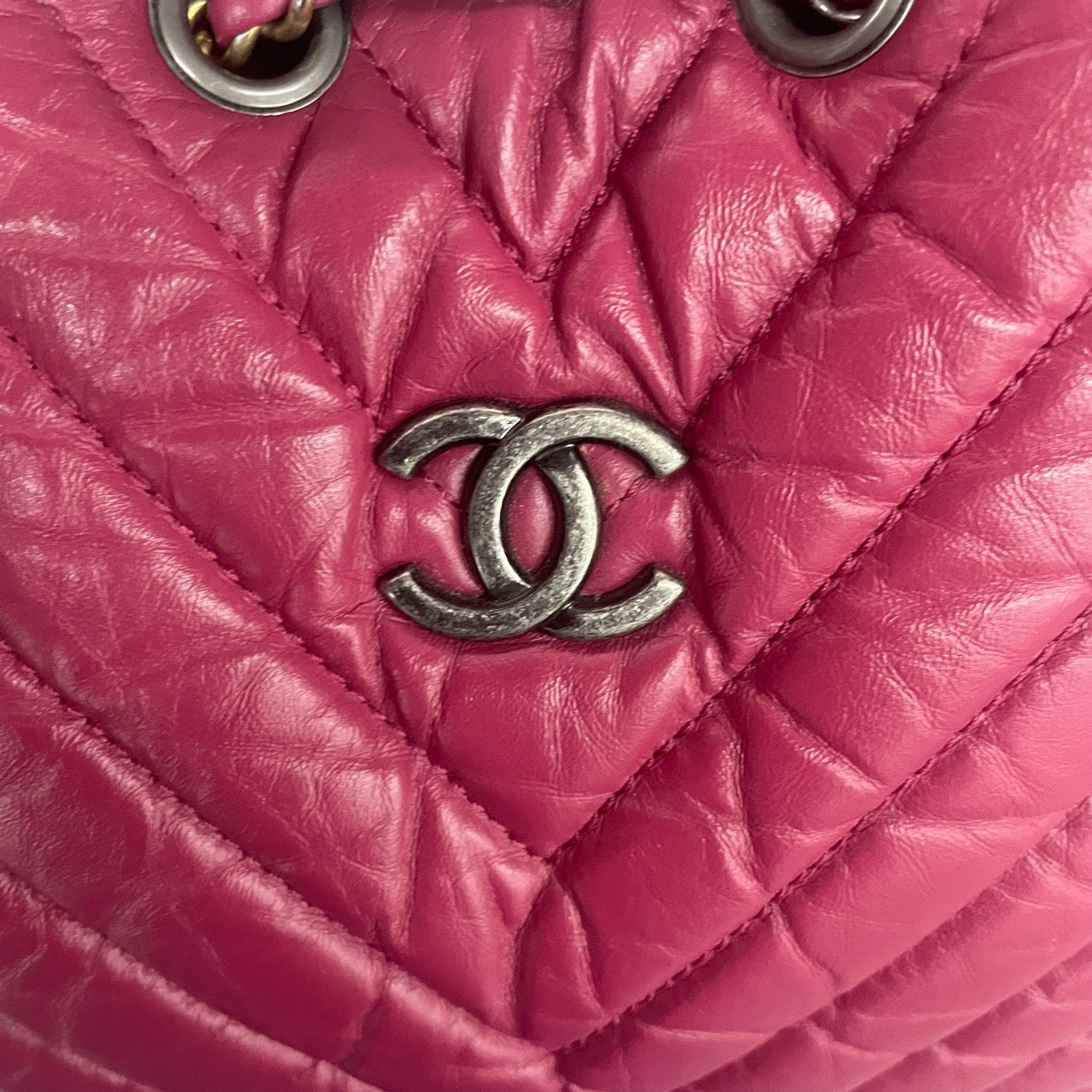 Chanel Gabrielle “V”pattern cowhide small size backpack pink