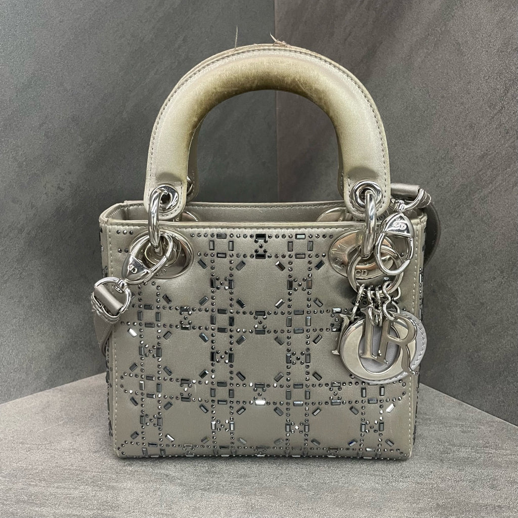 Dior Lady dior Satin surface Full diamonds small size grey