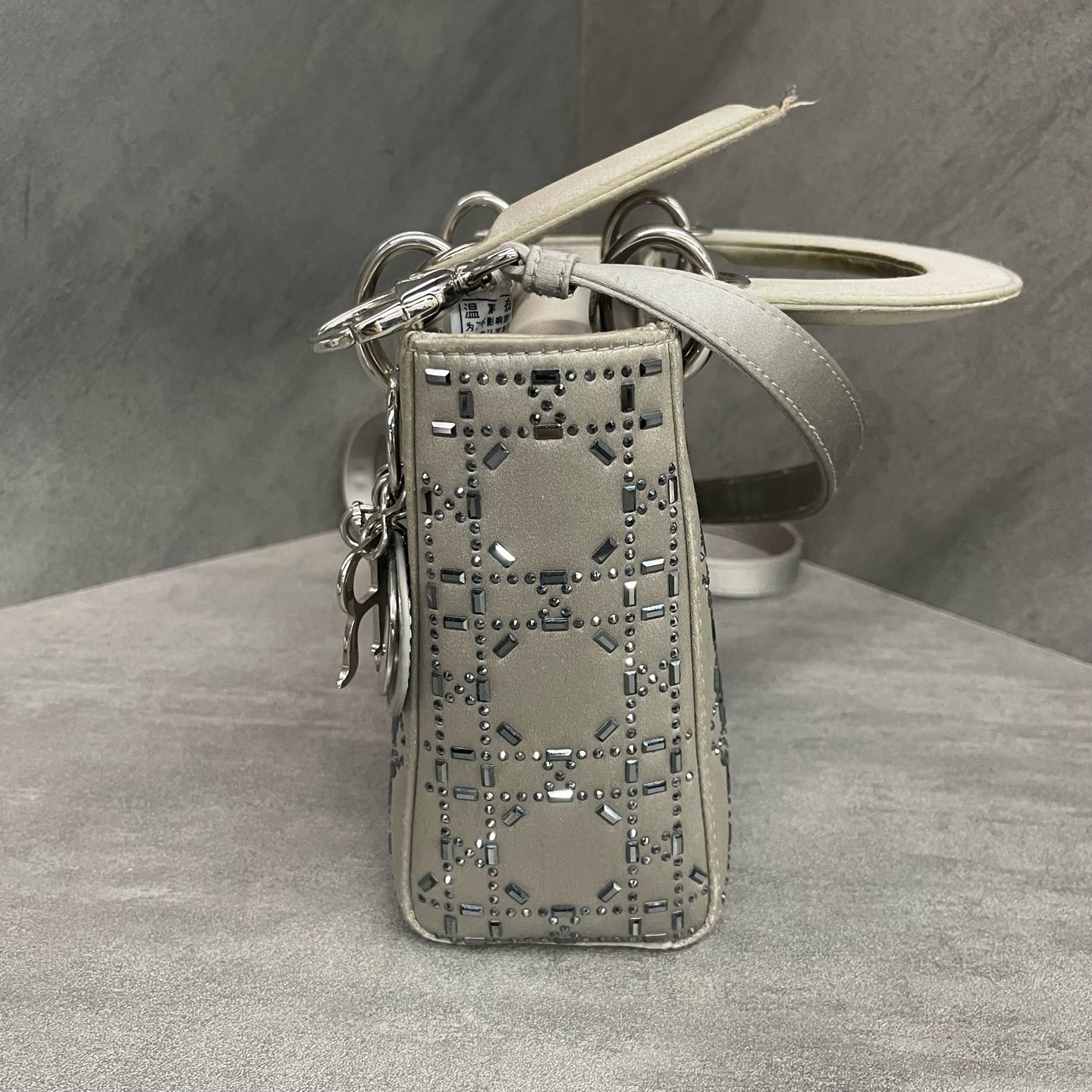 Dior Lady dior Satin surface Full diamonds small size grey