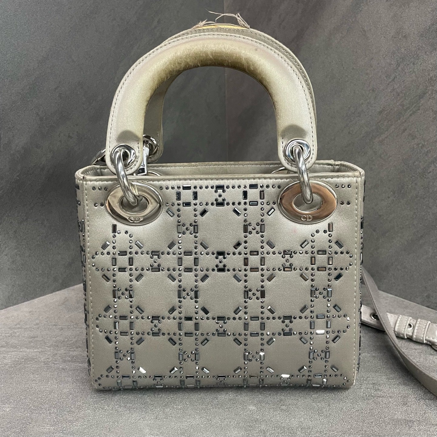 Dior Lady dior Satin surface Full diamonds small size grey