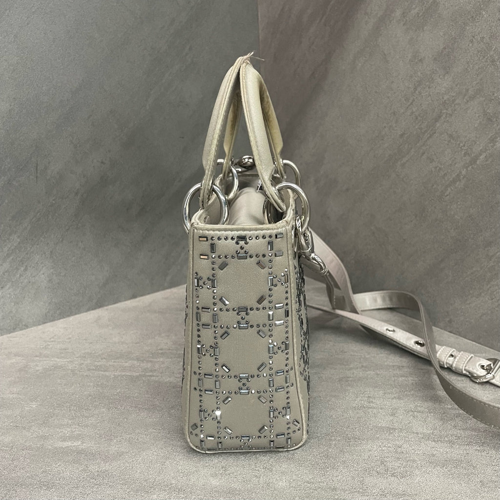 Dior Lady dior Satin surface Full diamonds small size grey