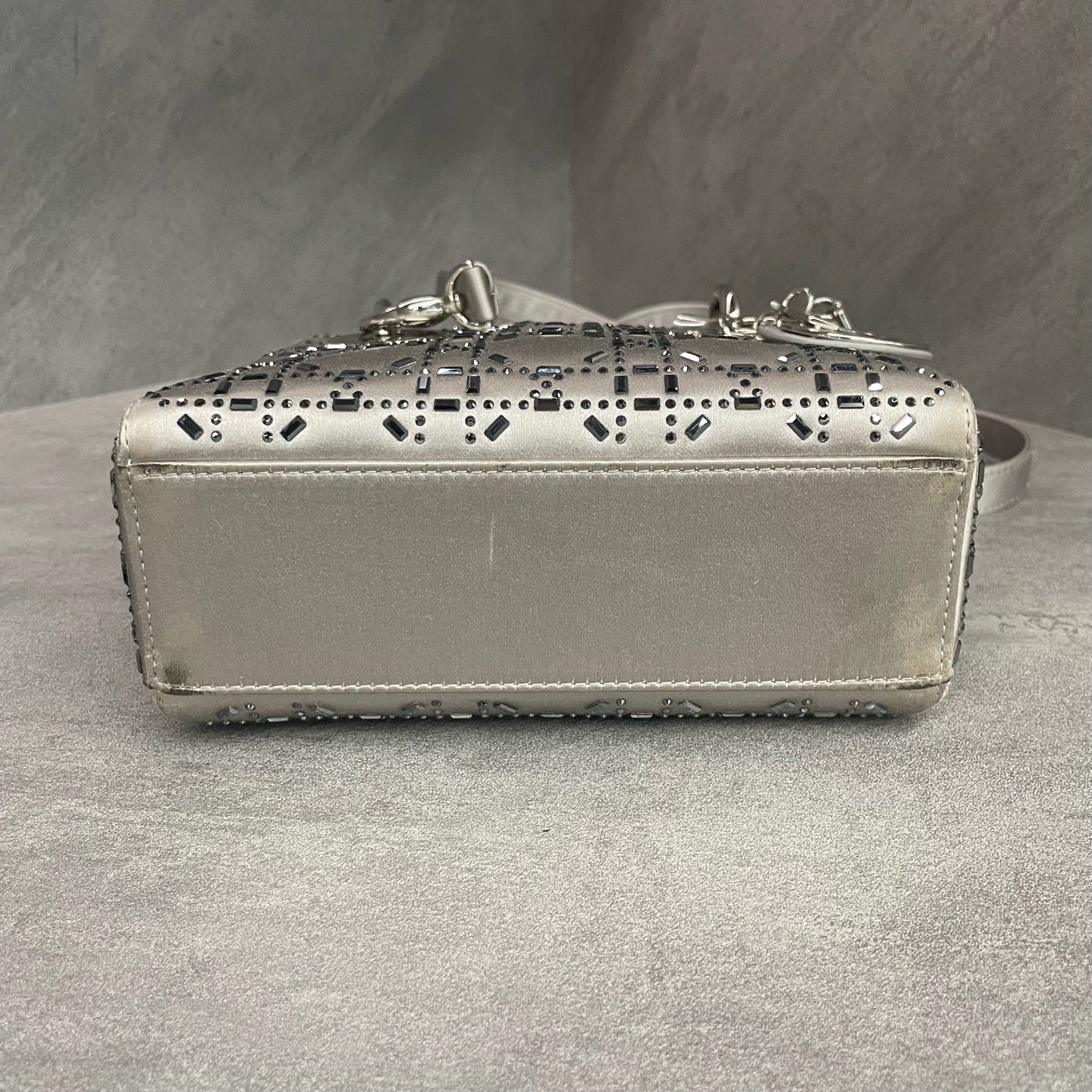 Dior Lady dior Satin surface Full diamonds small size grey