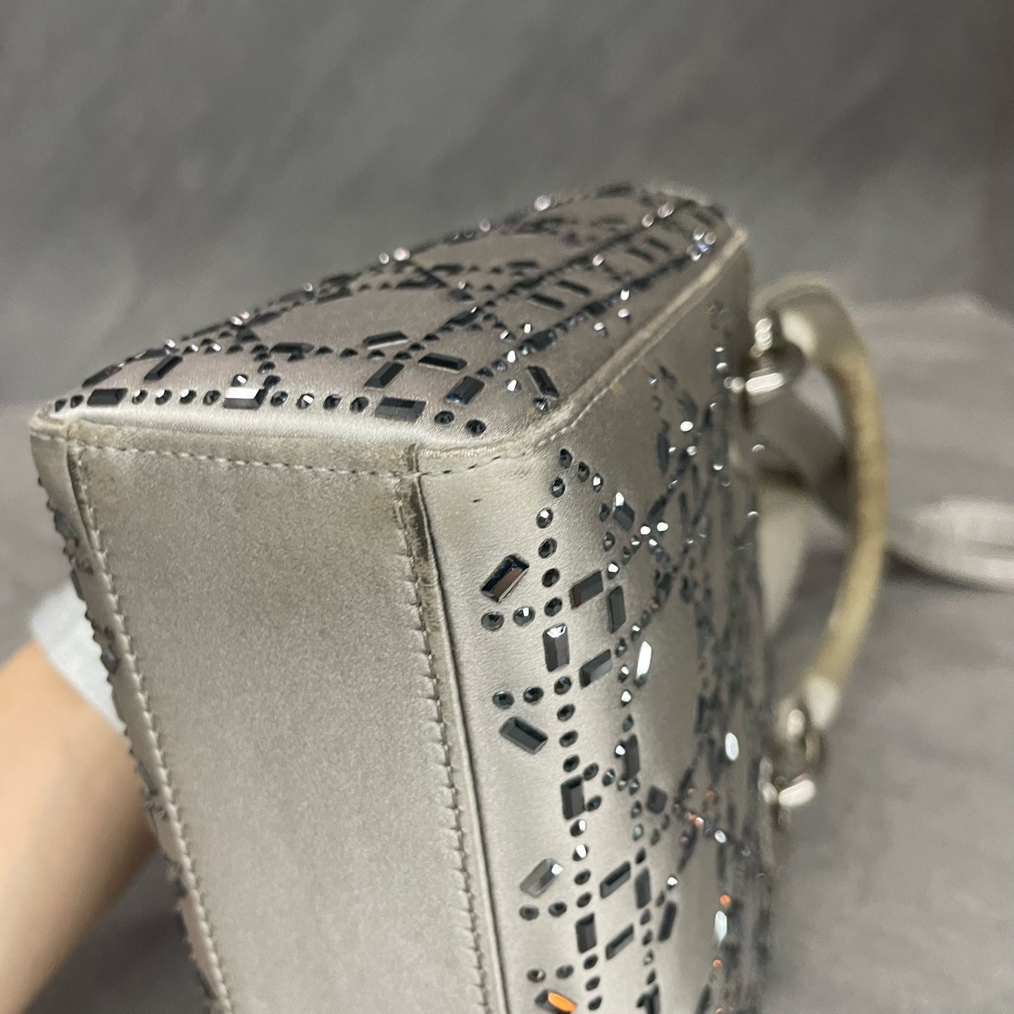 Dior Lady dior Satin surface Full diamonds small size grey