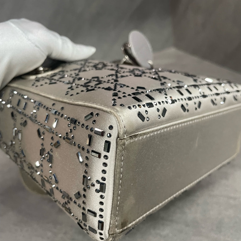 Dior Lady dior Satin surface Full diamonds small size grey