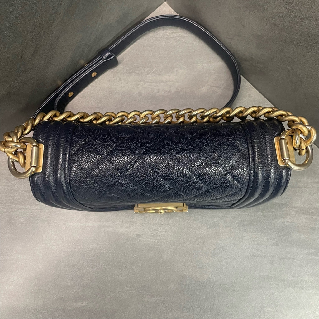 Chanel leboy lichee pattern cowhide small size Blue-Gold
