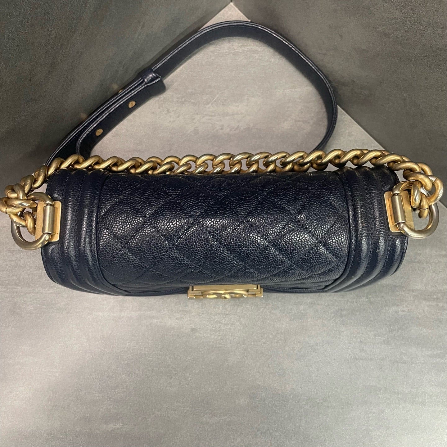 Chanel leboy lichee pattern cowhide small size Blue-Gold
