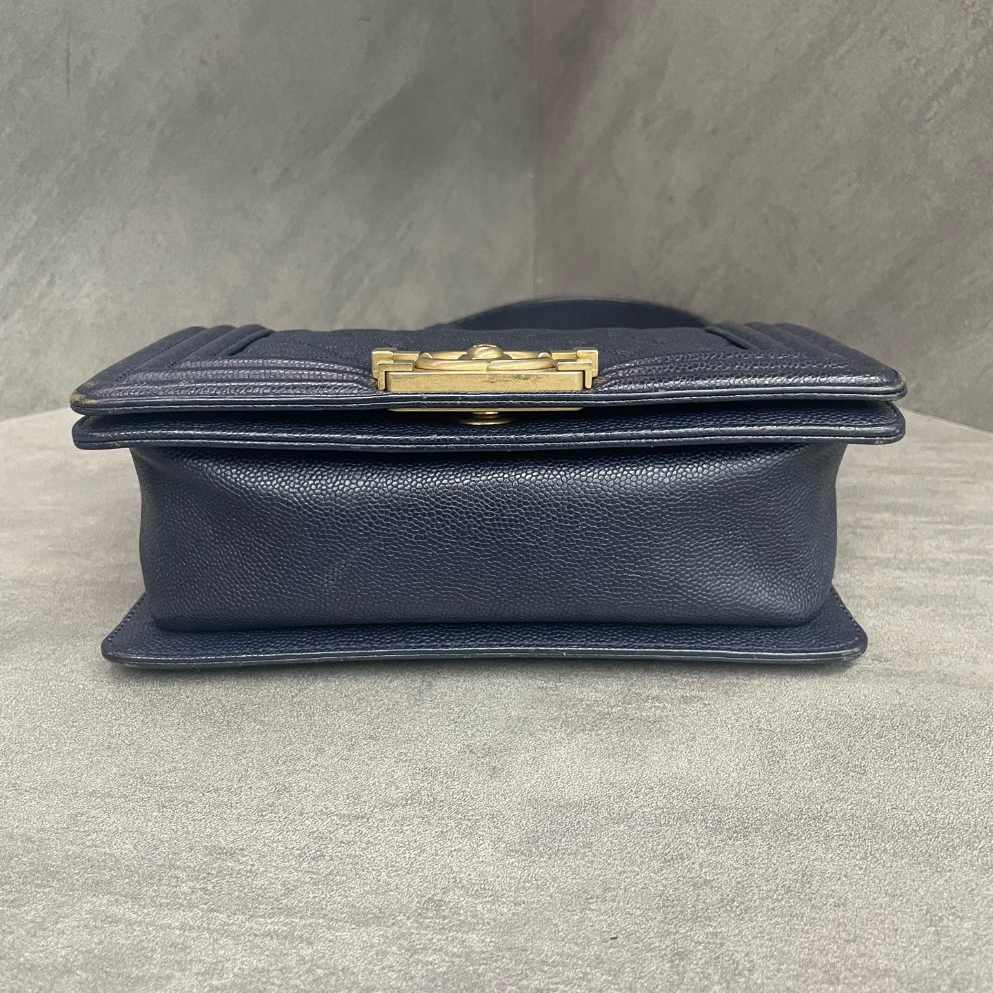 Chanel leboy lichee pattern cowhide small size Blue-Gold