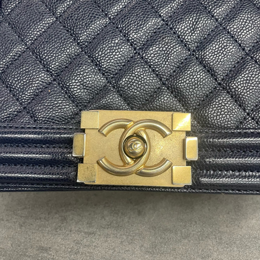 Chanel leboy lichee pattern cowhide small size Blue-Gold