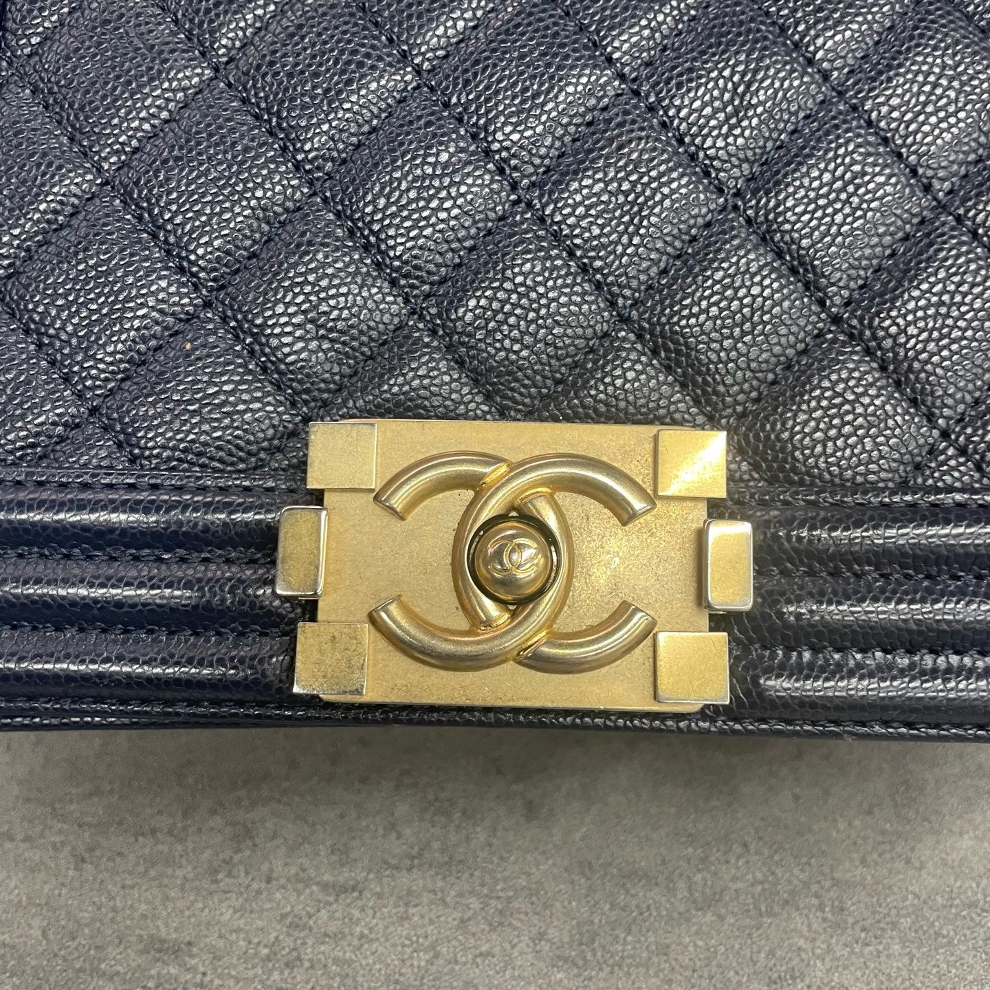 Chanel leboy lichee pattern cowhide small size Blue-Gold