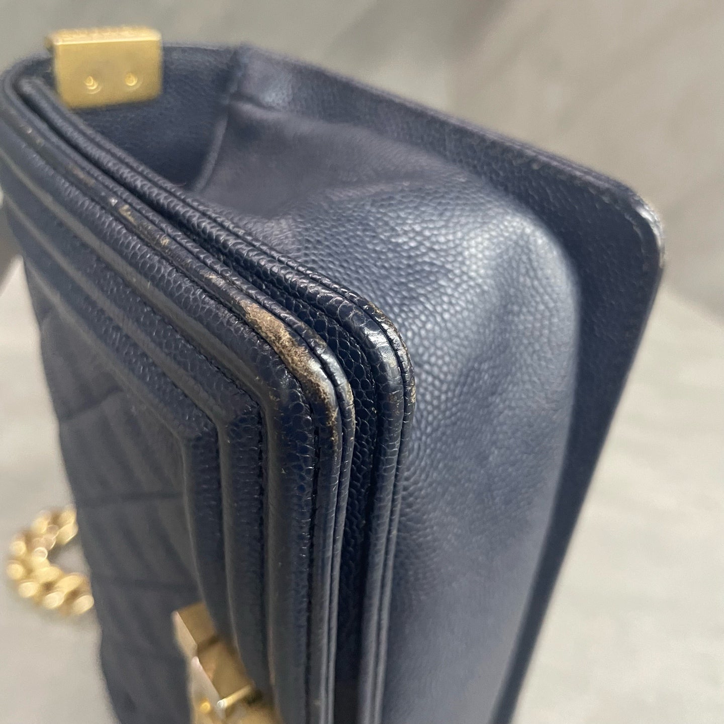 Chanel leboy lichee pattern cowhide small size Blue-Gold