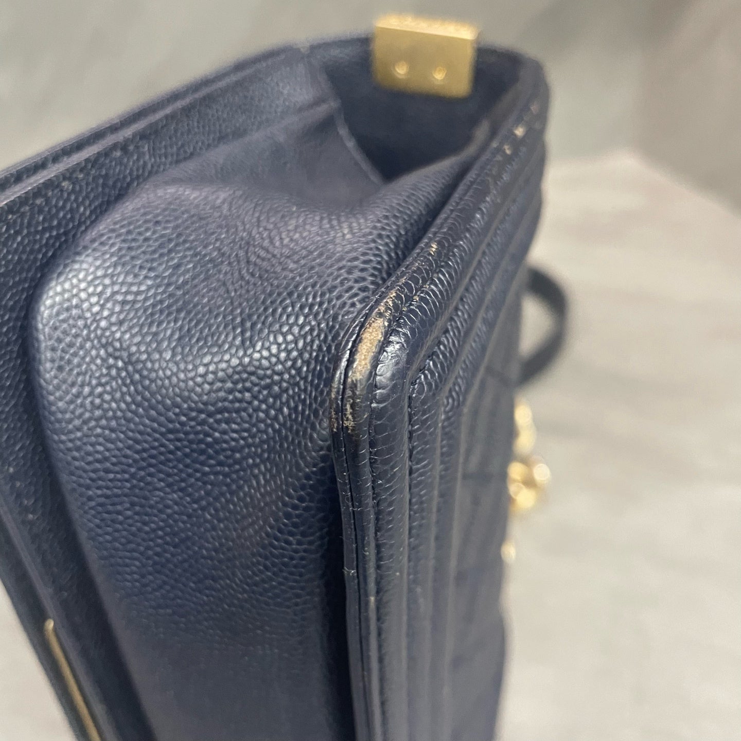 Chanel leboy lichee pattern cowhide small size Blue-Gold