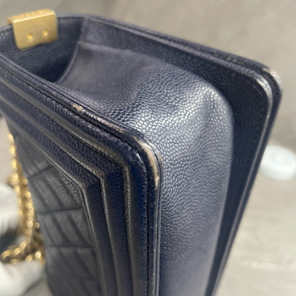 Chanel leboy lichee pattern cowhide small size Blue-Gold