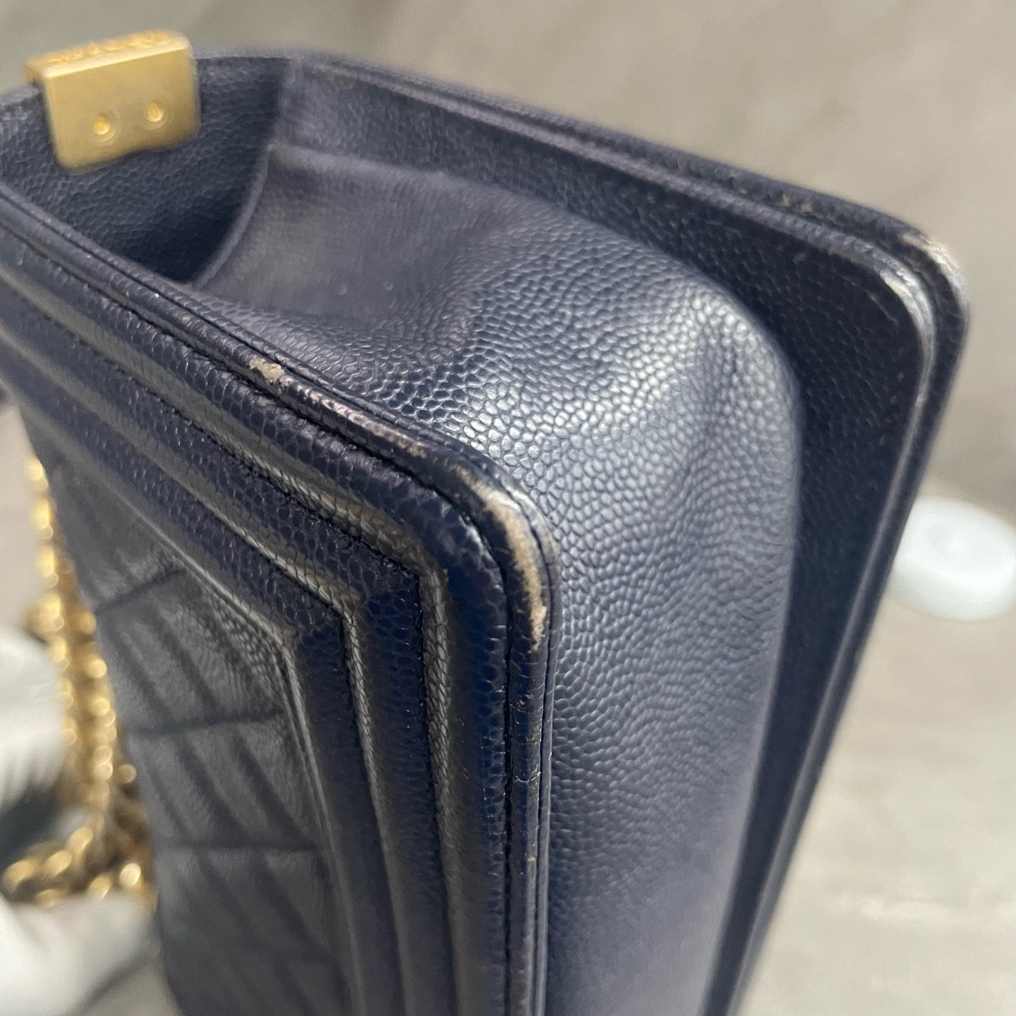 Chanel leboy lichee pattern cowhide small size Blue-Gold