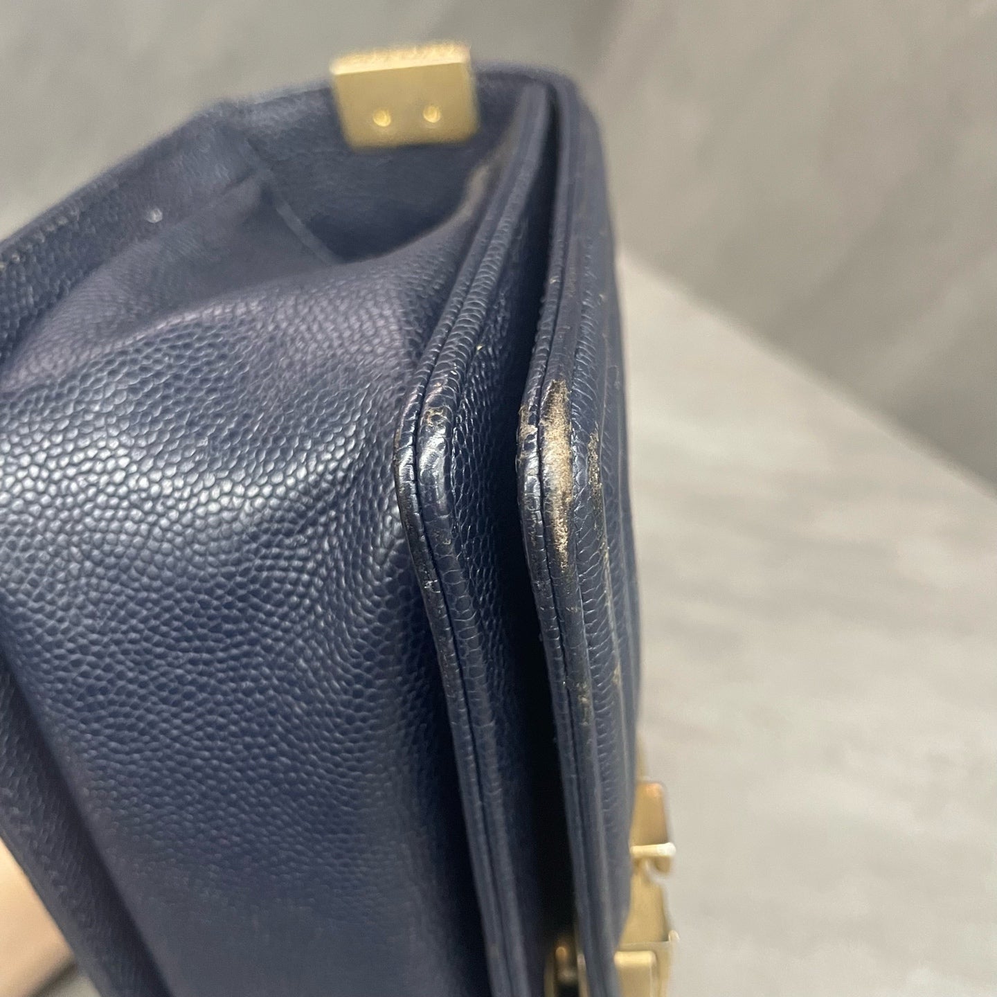 Chanel leboy lichee pattern cowhide small size Blue-Gold