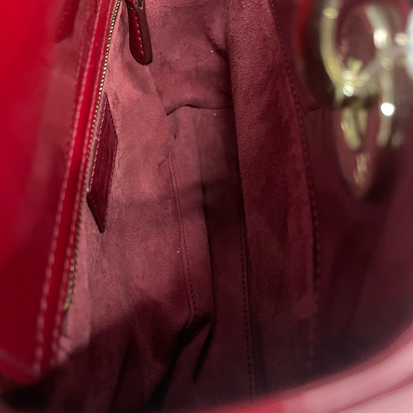 Dior Lady dior middle size patent leather Red