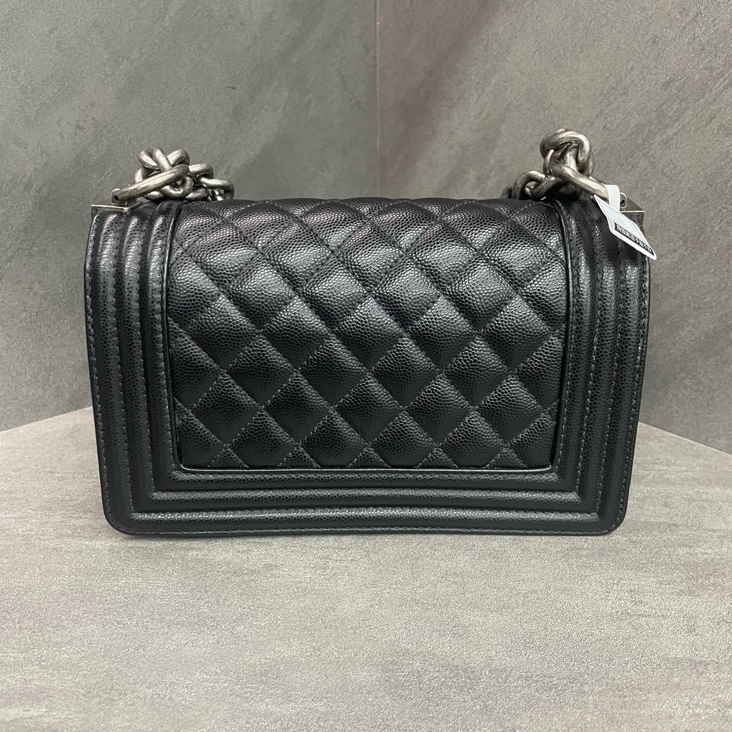Chanel leboy lichee pattern cowhide small size Black-Sliver