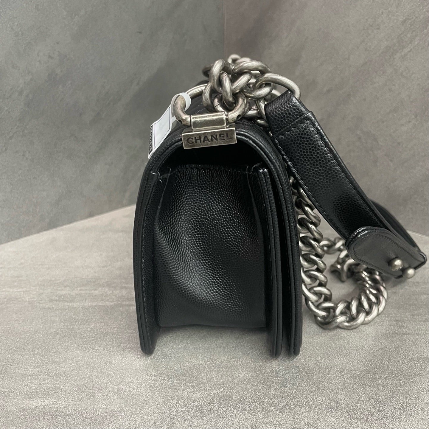 Chanel leboy lichee pattern cowhide small size Black-Sliver