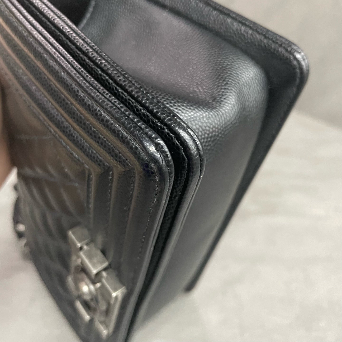 Chanel leboy lichee pattern cowhide small size Black-Sliver