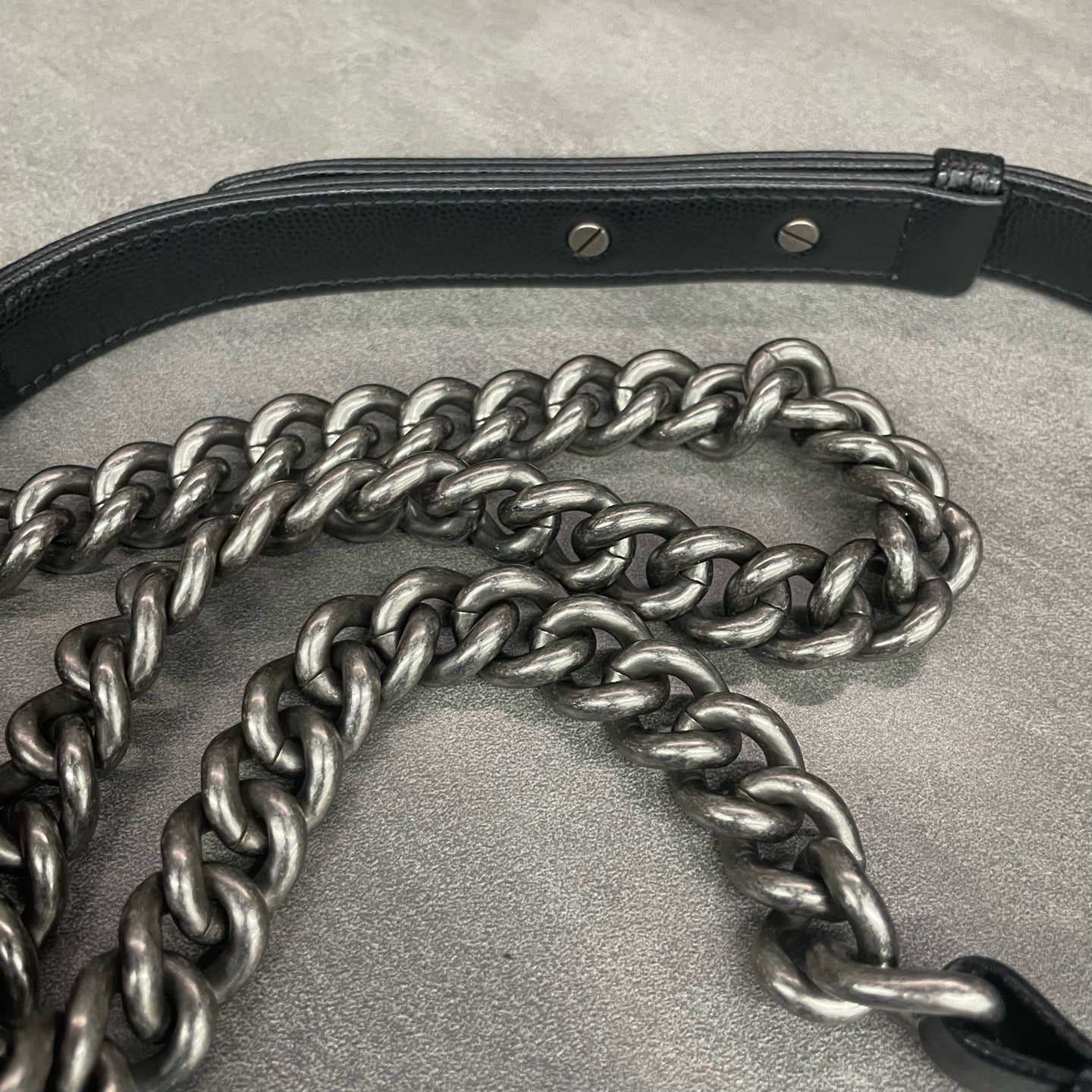 Chanel leboy lichee pattern cowhide small size Black-Sliver