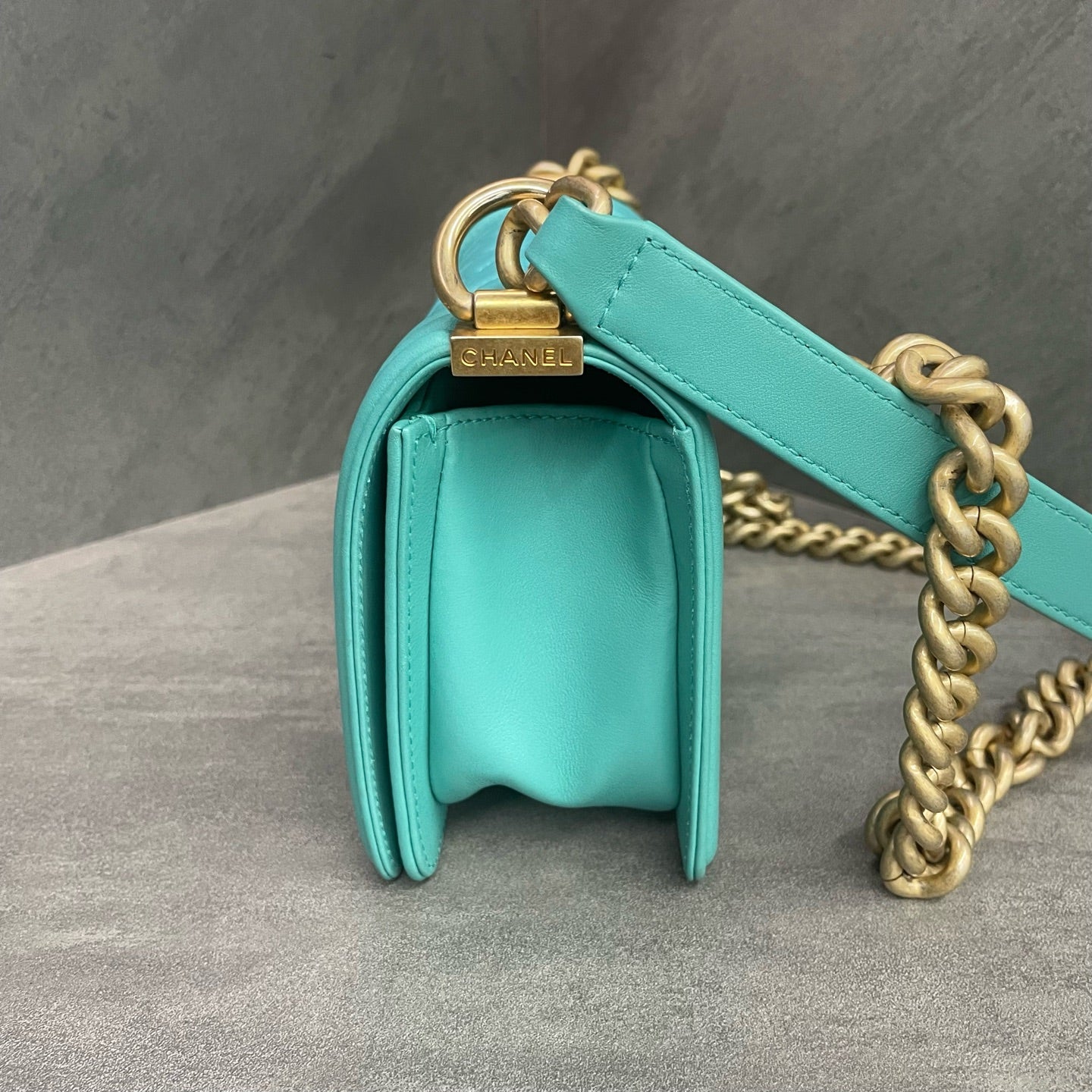 Chanel leboy cowhide small size Macaron blue-Gold