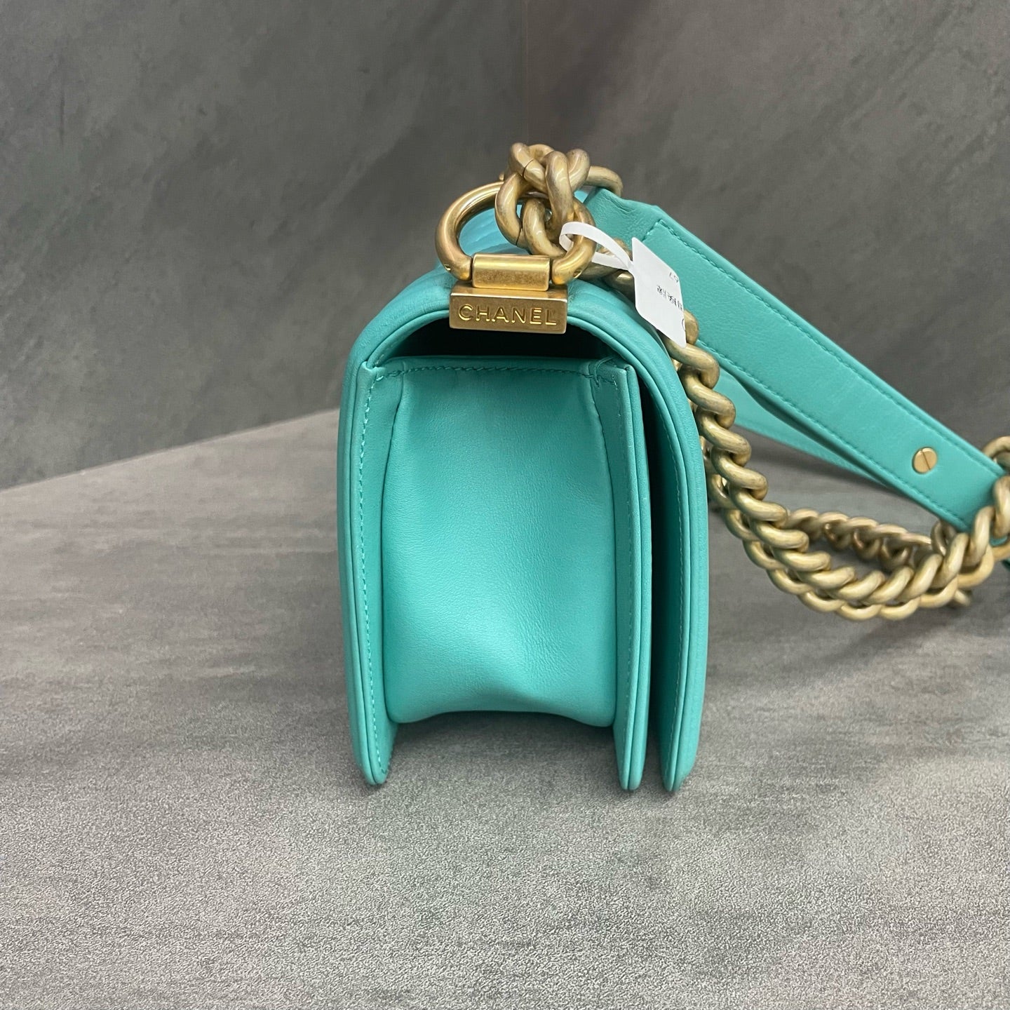 Chanel leboy cowhide small size Macaron blue-Gold