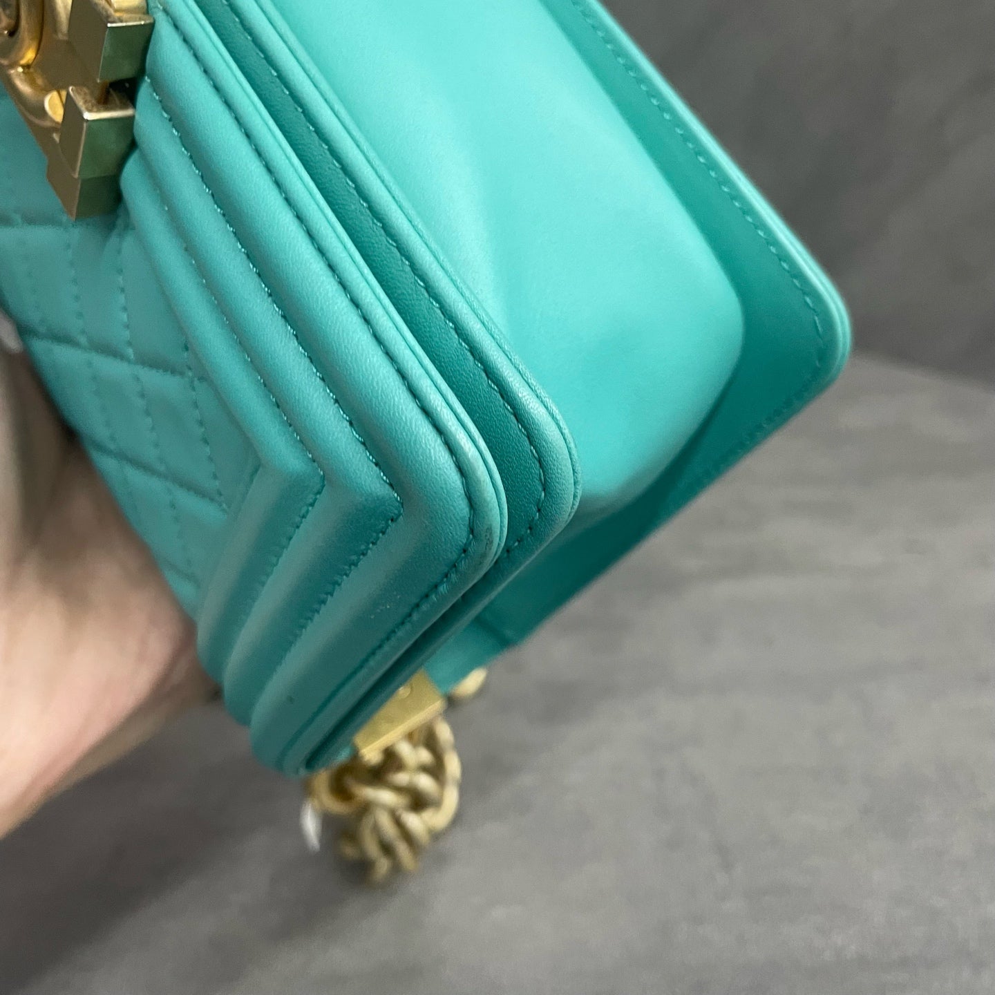 Chanel leboy cowhide small size Macaron blue-Gold