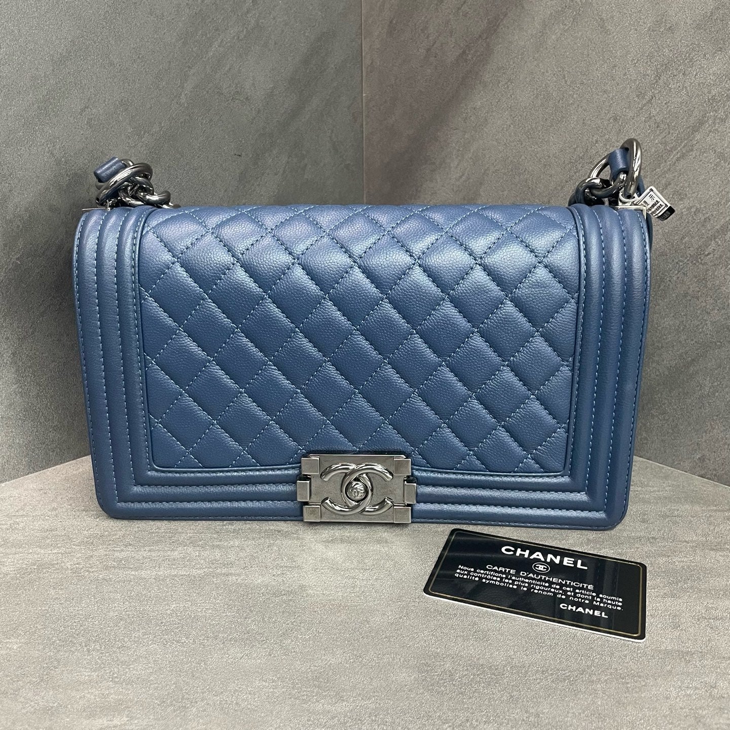 Chanel leboy lichee pattern cowhide middle size Blue