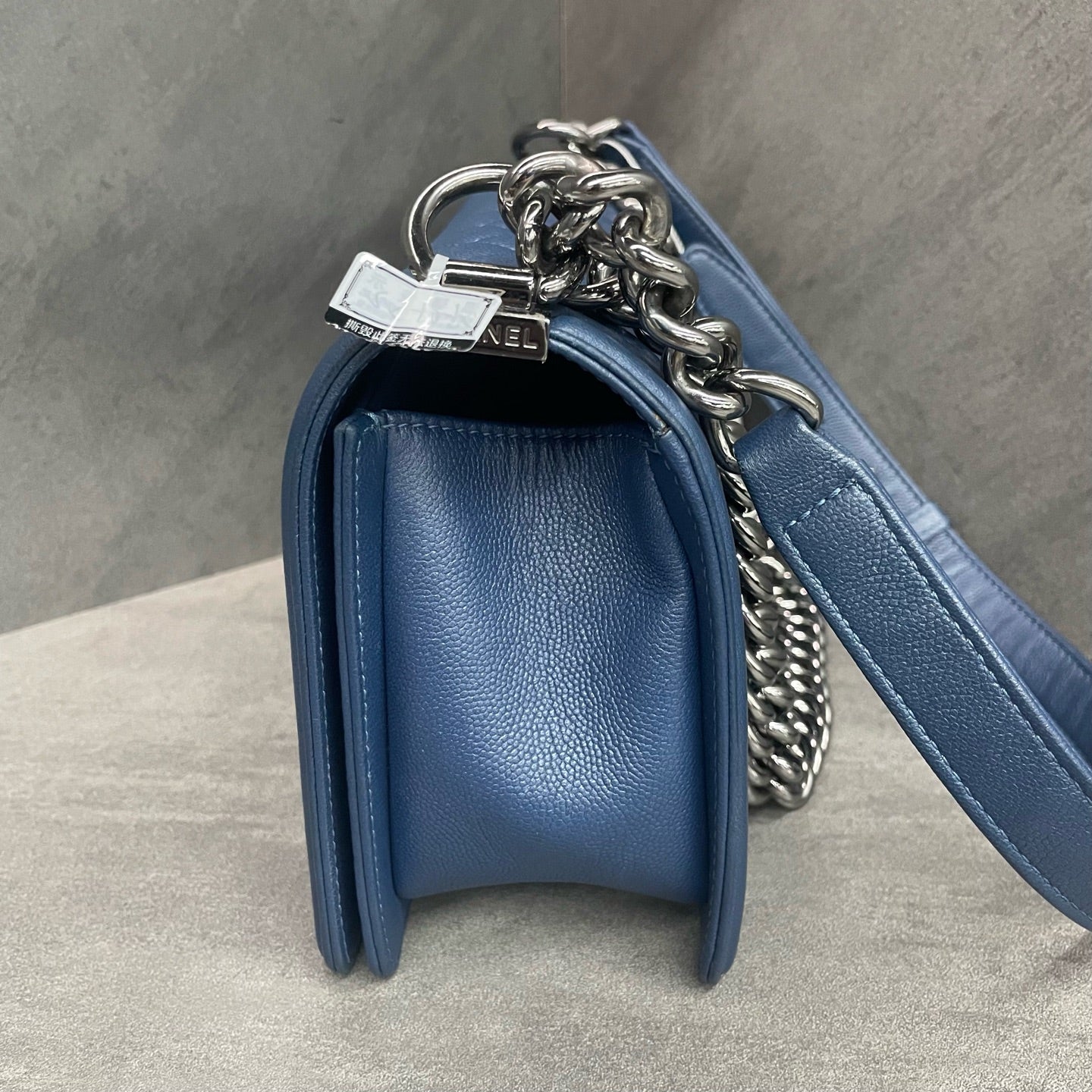 Chanel leboy lichee pattern cowhide middle size Blue