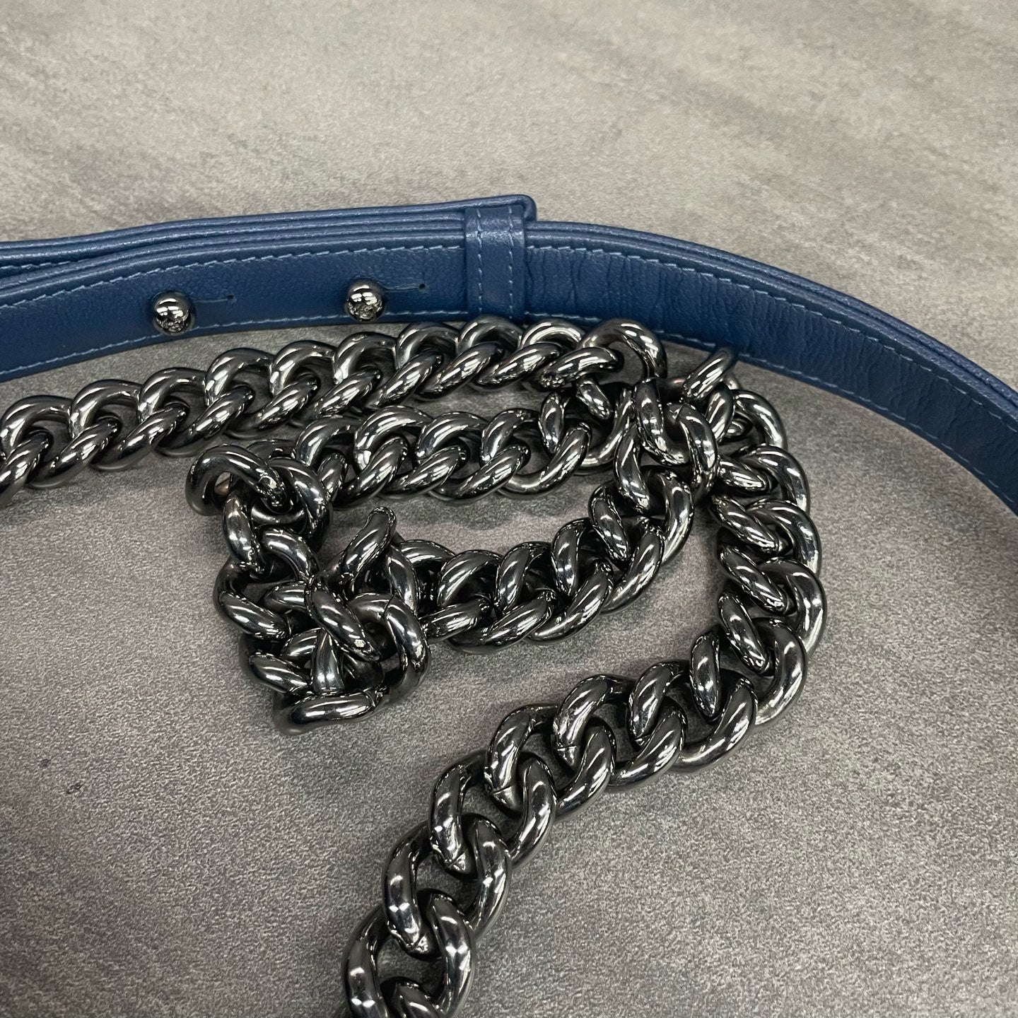 Chanel leboy lichee pattern cowhide middle size Blue