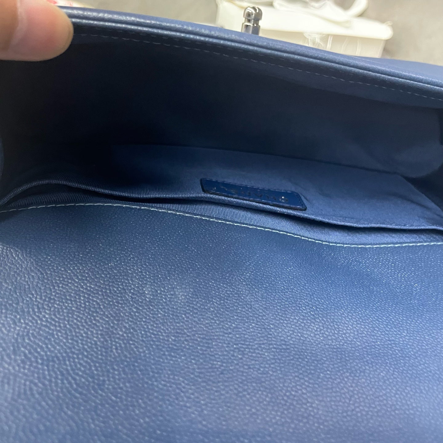 Chanel leboy lichee pattern cowhide middle size Blue