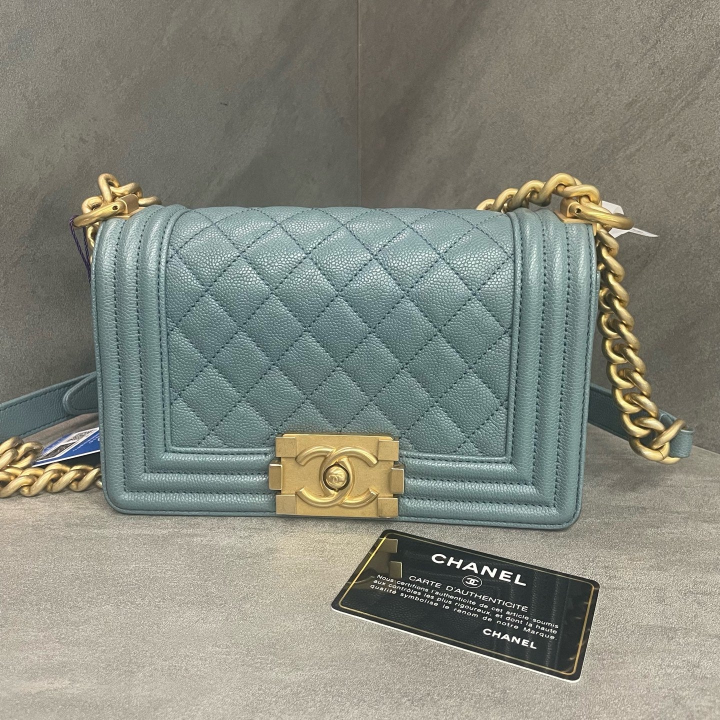 Chanel leboy lichee pattern cowhide small size Lake green