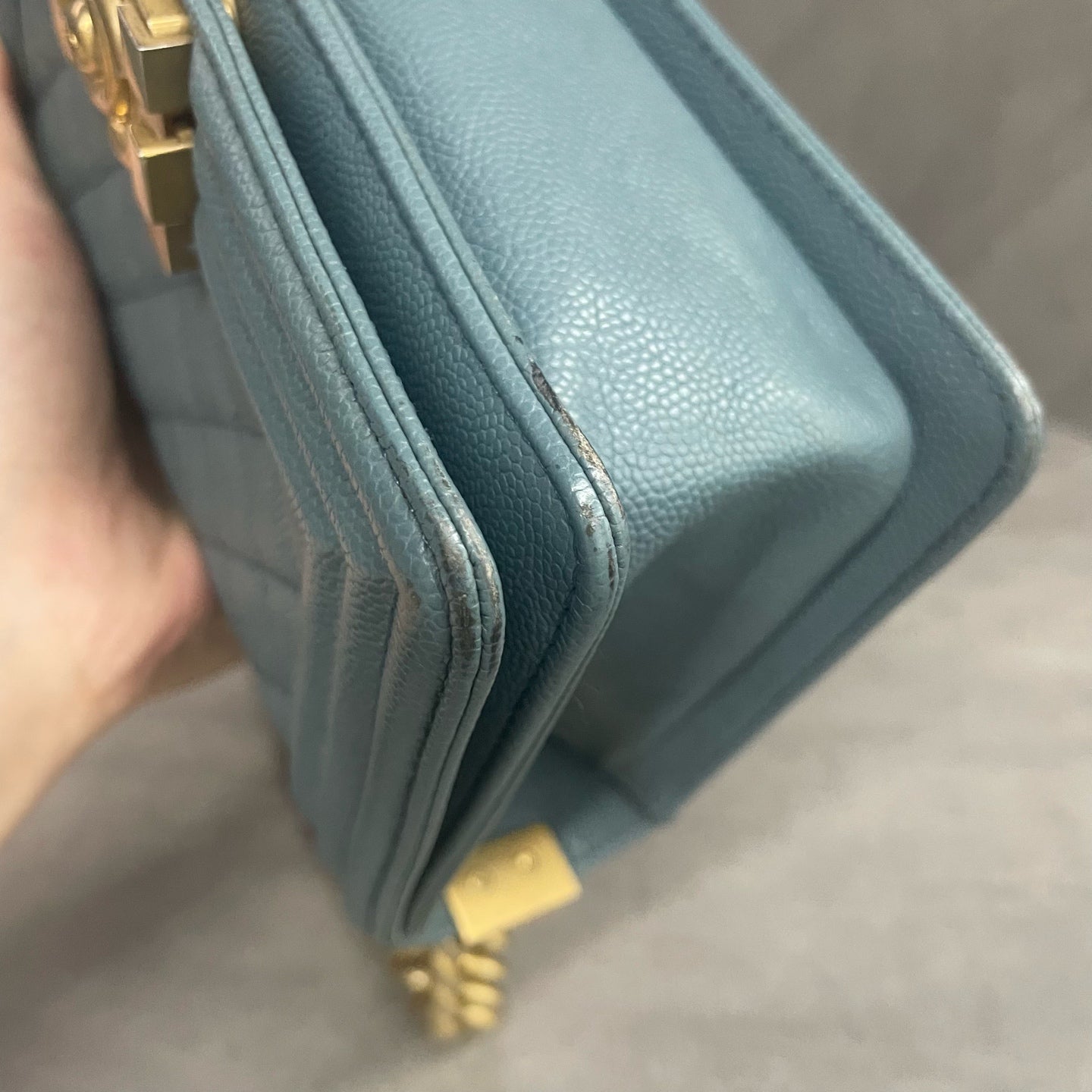 Chanel leboy lichee pattern cowhide small size Lake green