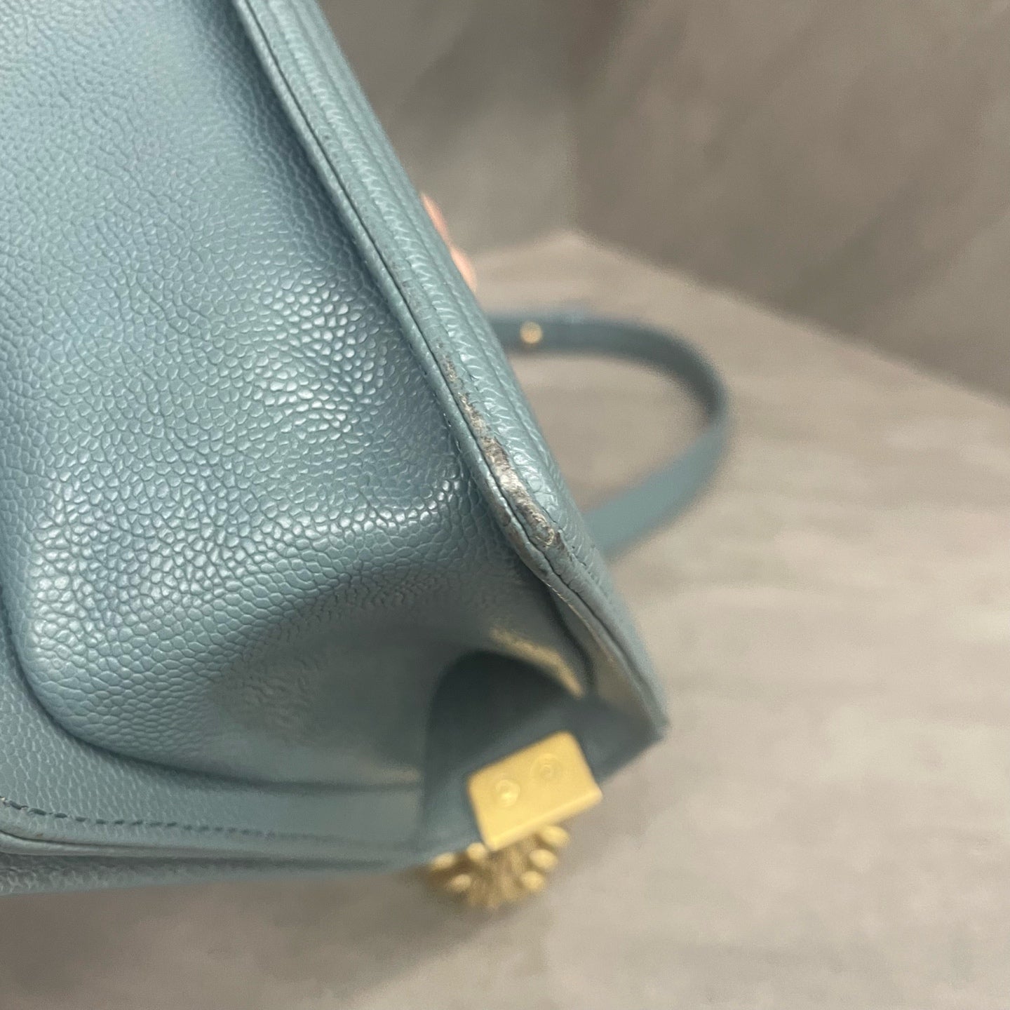 Chanel leboy lichee pattern cowhide small size Lake green