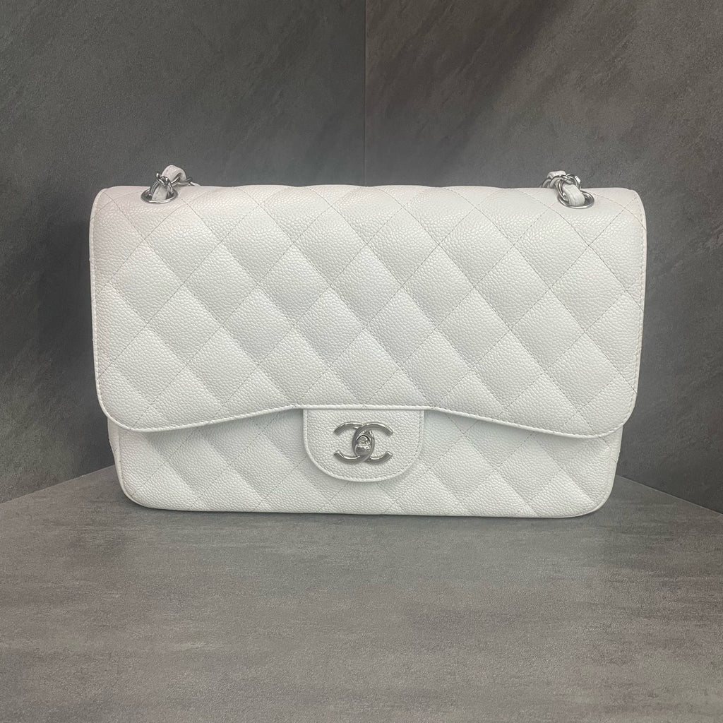 Chanel Classic Flap Lychee Pattern Jumbo White-Sliver