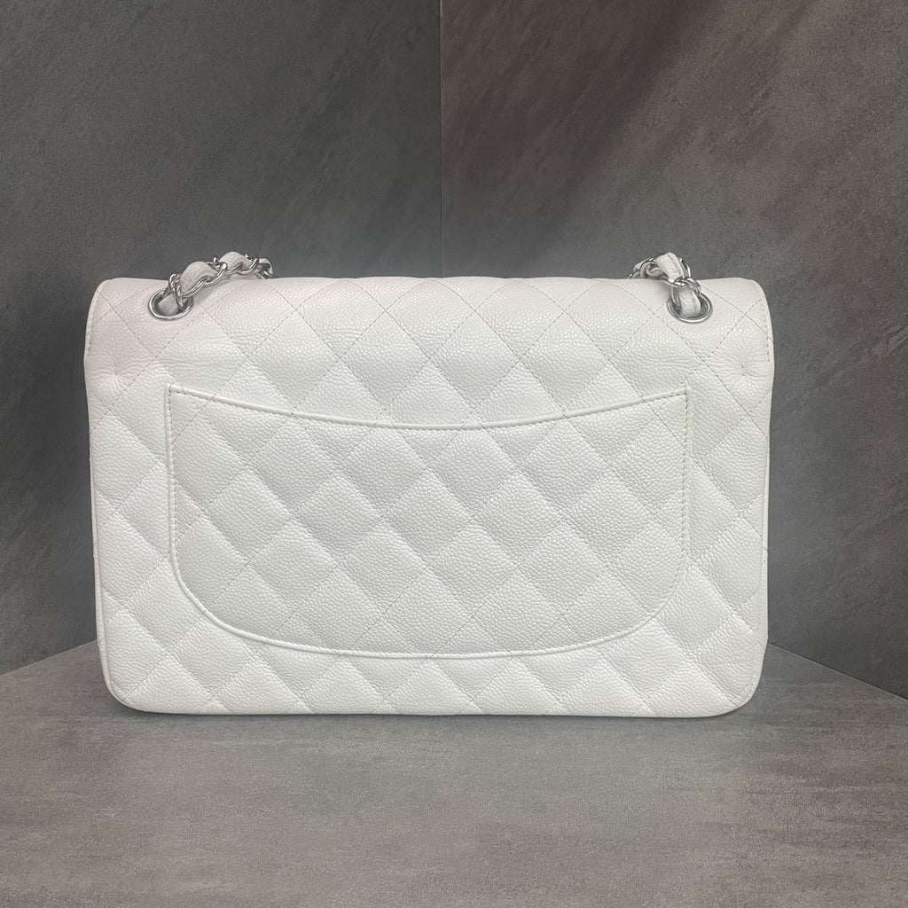 Chanel Classic Flap Lychee Pattern Jumbo White-Sliver