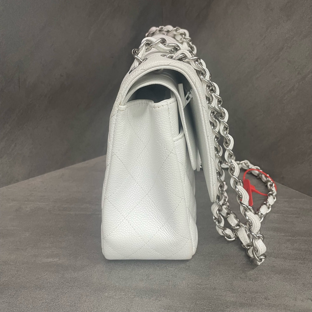 Chanel Classic Flap Lychee Pattern Jumbo White-Sliver