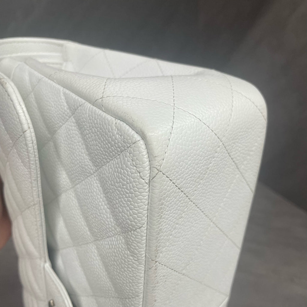 Chanel Classic Flap Lychee Pattern Jumbo White-Sliver