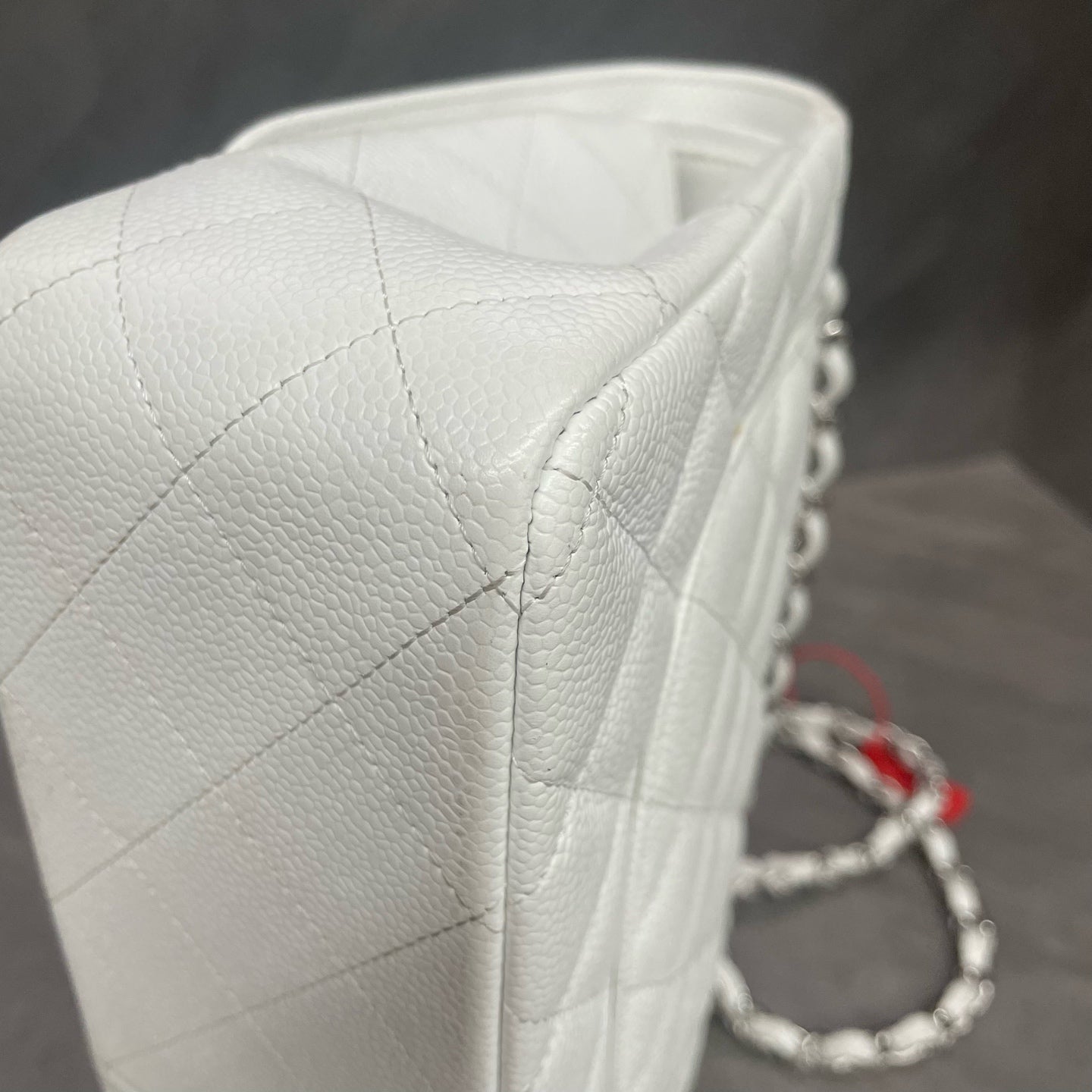 Chanel Classic Flap Lychee Pattern Jumbo White-Sliver