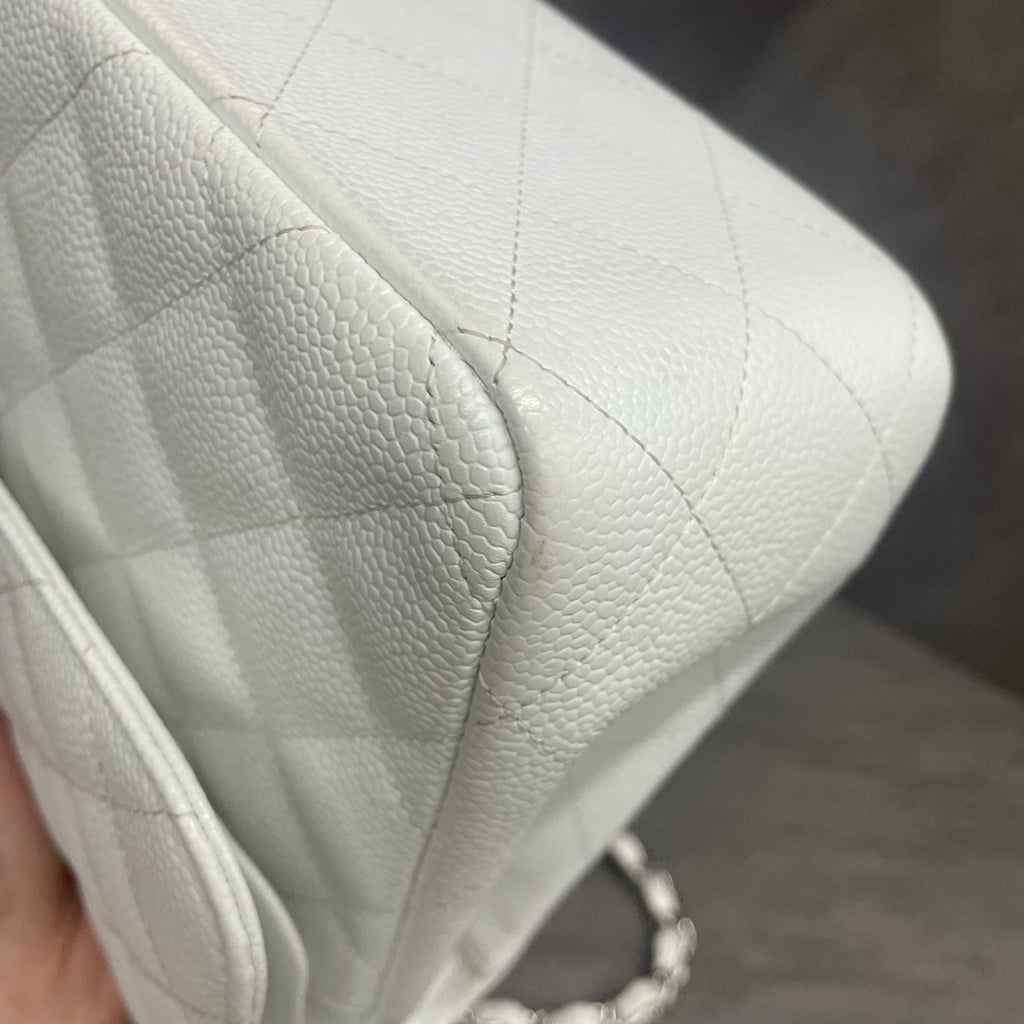 Chanel Classic Flap Lychee Pattern Jumbo White-Sliver