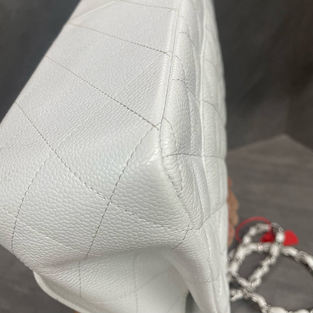 Chanel Classic Flap Lychee Pattern Jumbo White-Sliver