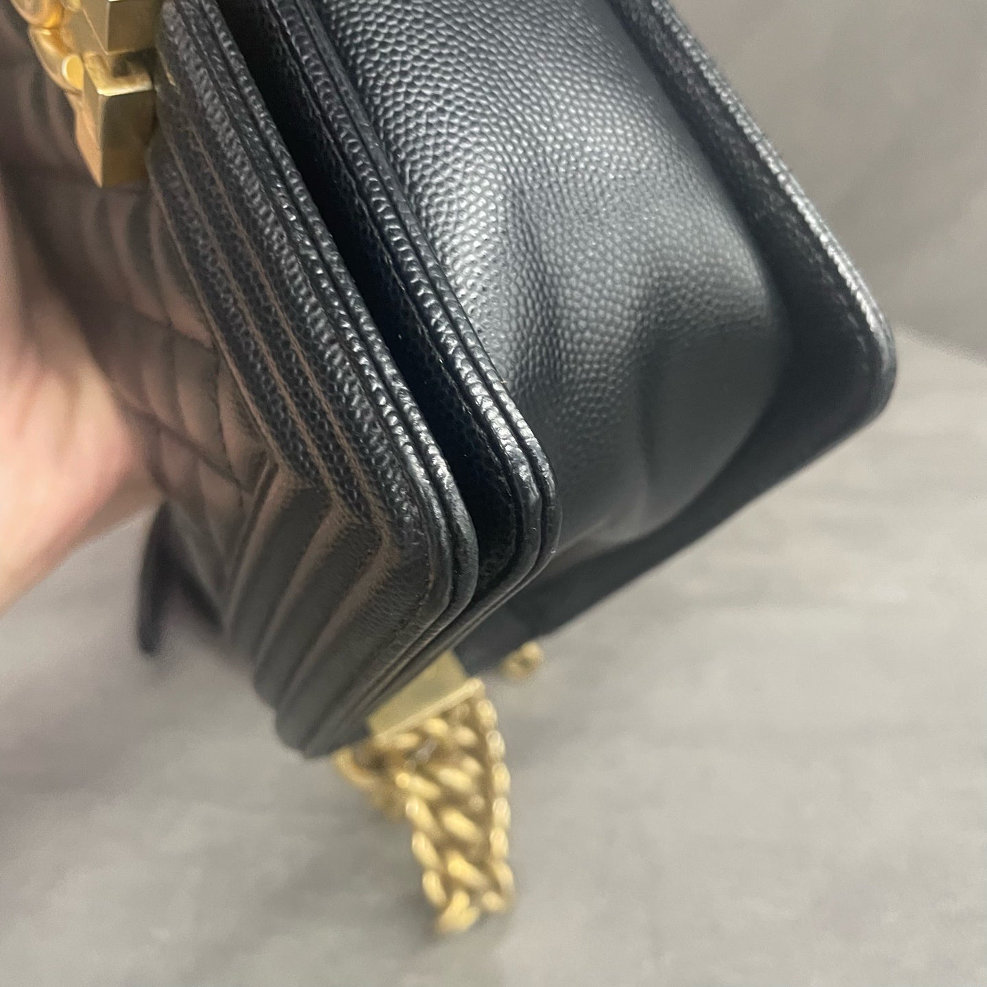 Chanel leboy lichee pattern cowhide Small size Black-Gold