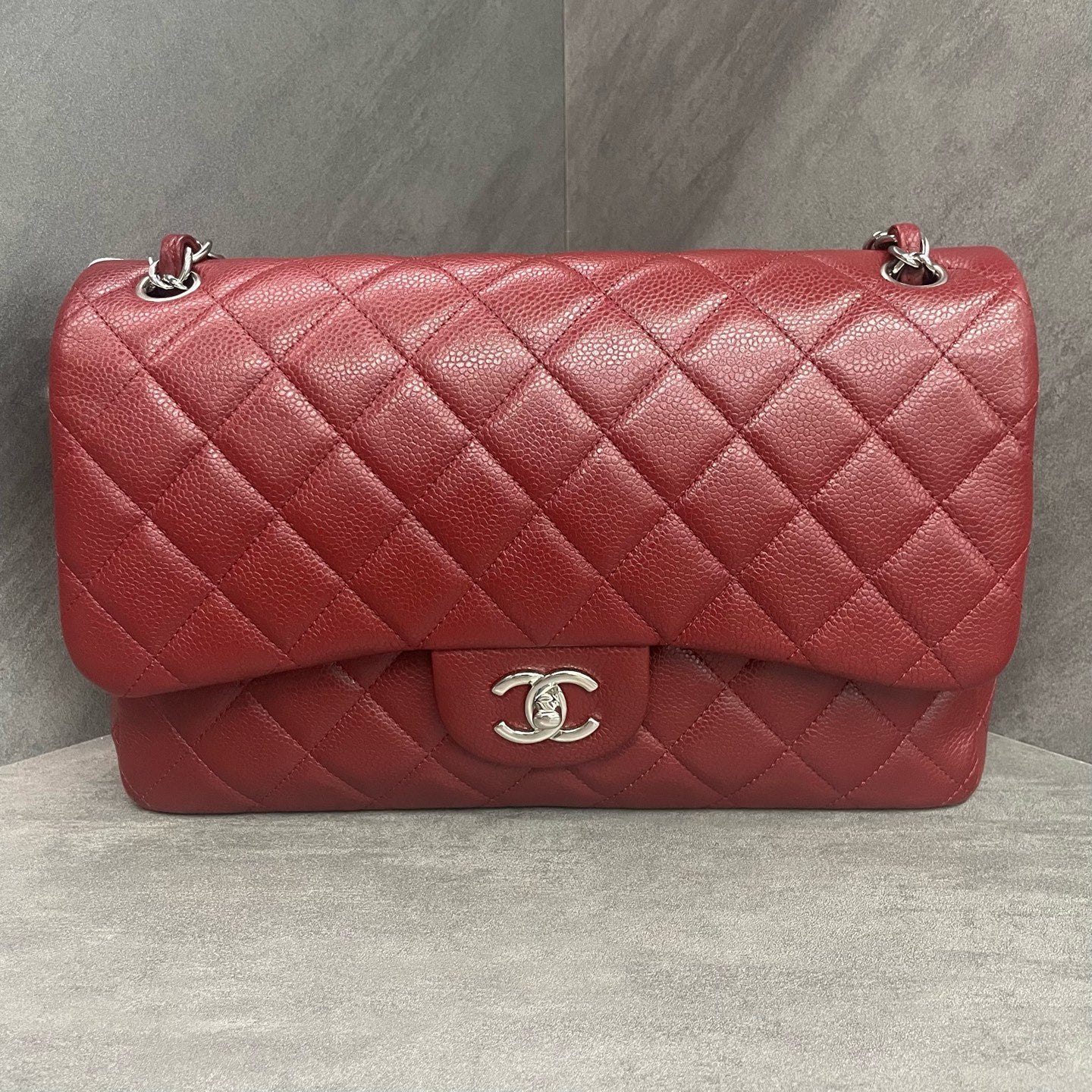 Chanel Classic Flap lichee pattern cowhide Jumbo Red-sliver