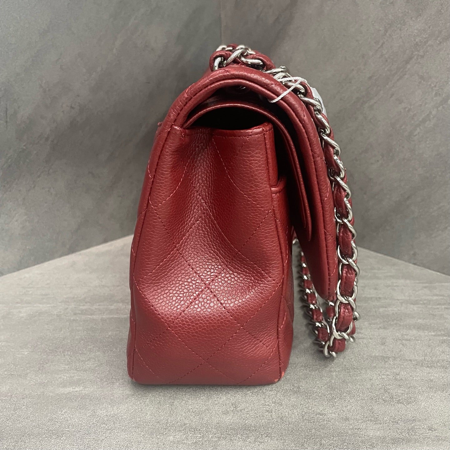 Chanel Classic Flap lichee pattern cowhide Jumbo Red-sliver