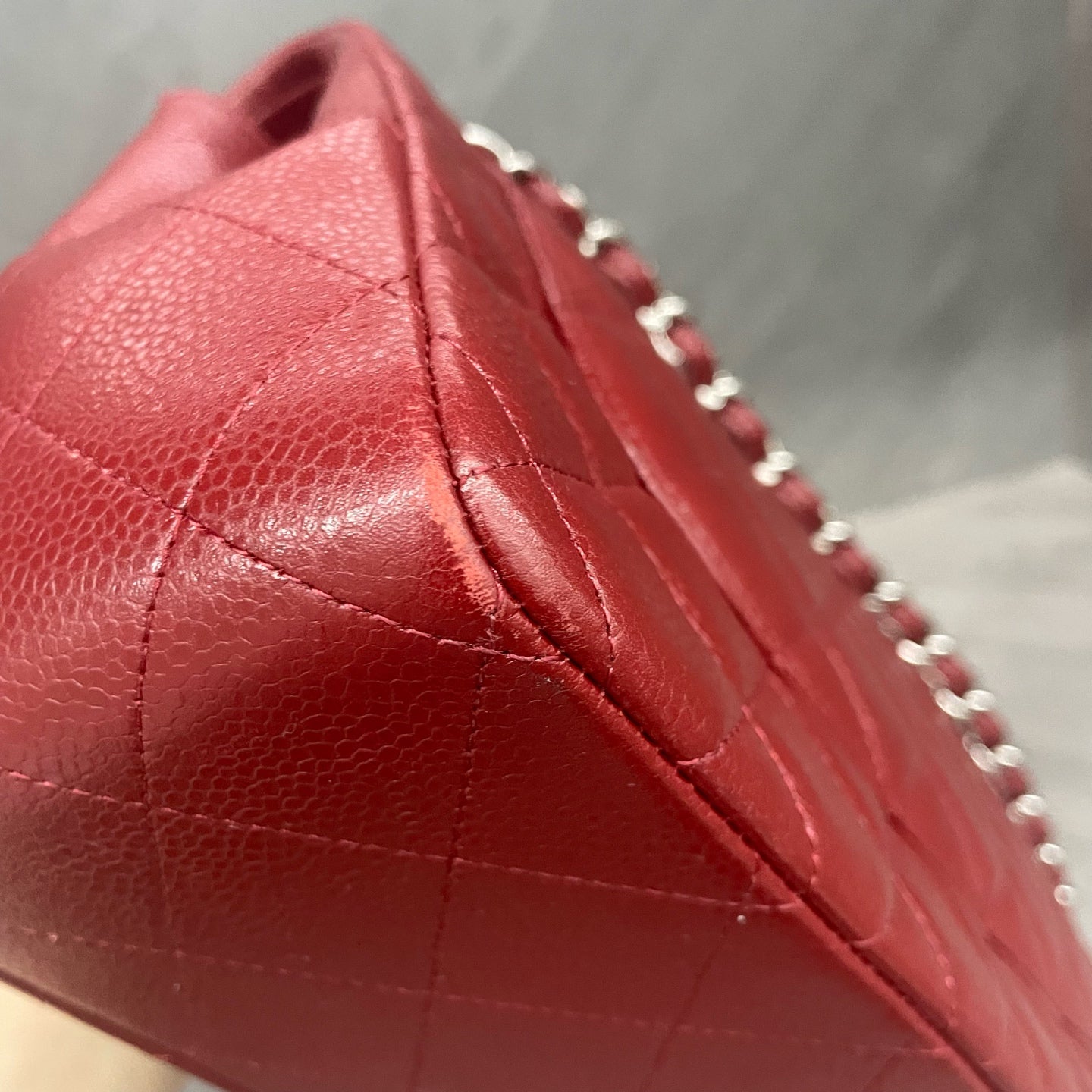 Chanel Classic Flap lichee pattern cowhide Jumbo Red-sliver