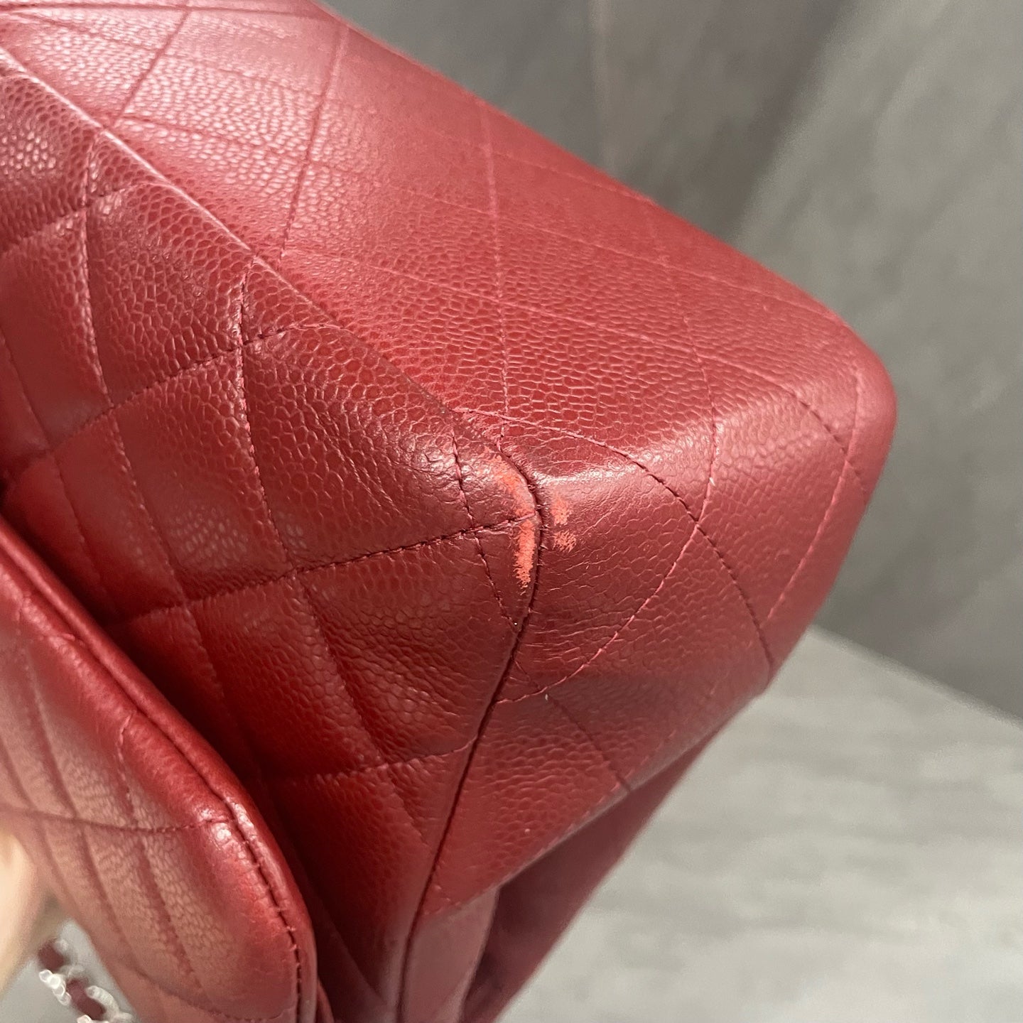 Chanel Classic Flap lichee pattern cowhide Jumbo Red-sliver