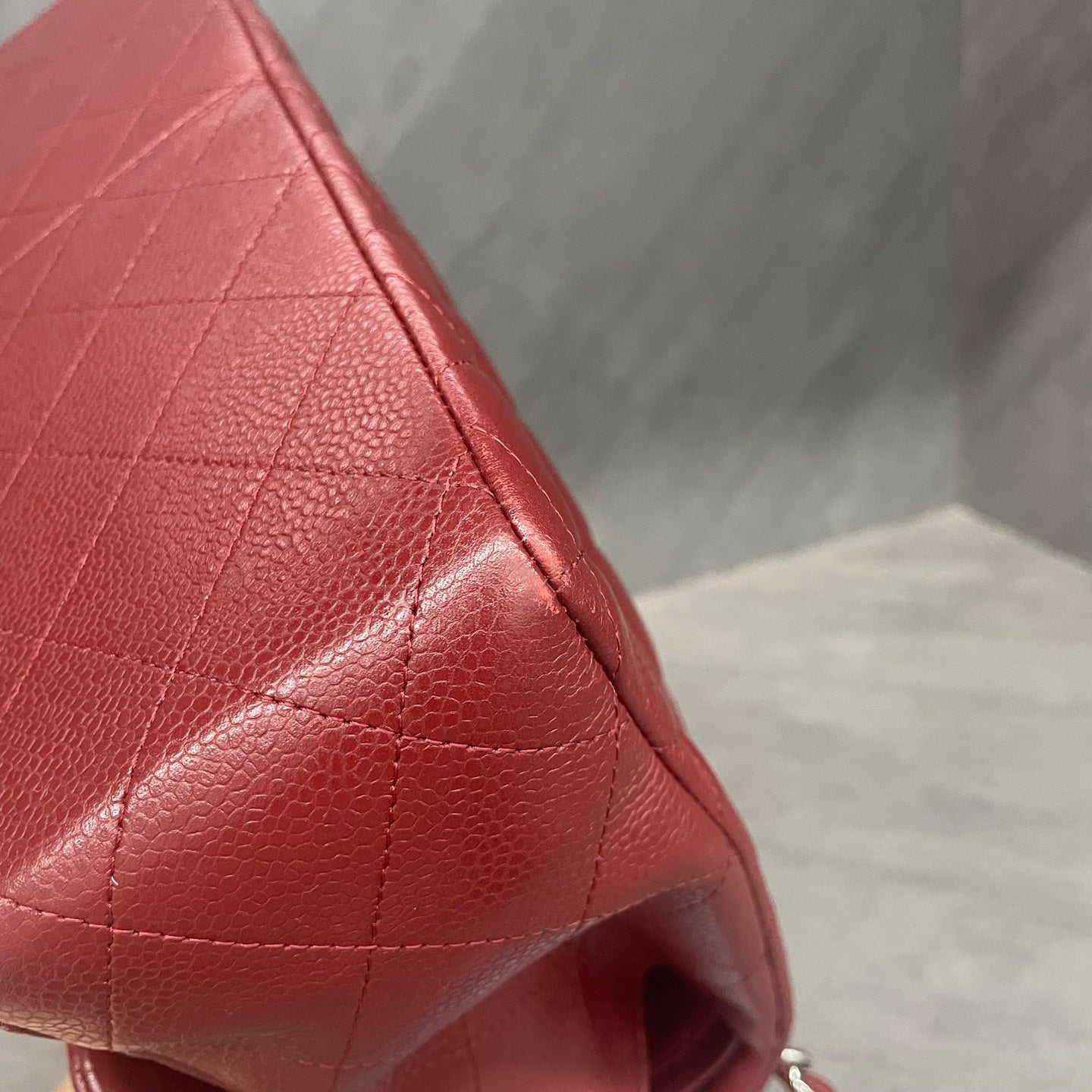 Chanel Classic Flap lichee pattern cowhide Jumbo Red-sliver