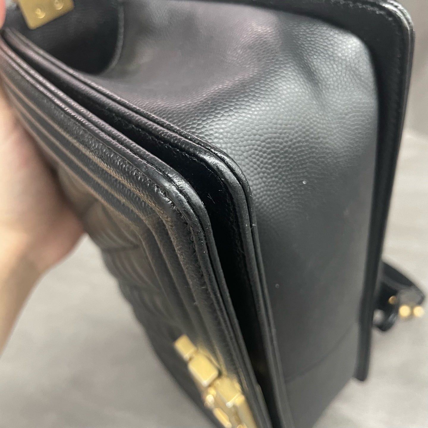 Chanel leboy lichee pattern cowhide Middle size Black-Gold